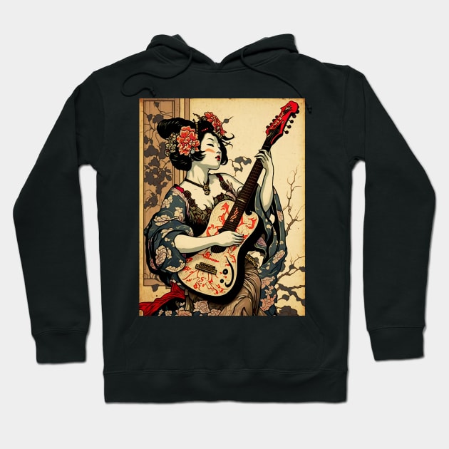 Traditional Japanese Geisha Playing Guitar Hoodie by entwithanaxe
